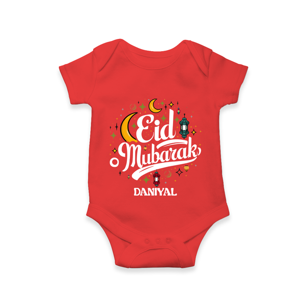 Eid Mubarak Calligraphy Personalized Kids Romper - RED - New Born (Chest 14")