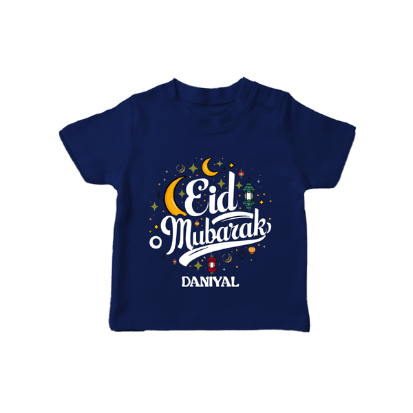 Eid Mubarak Calligraphy Personalized Kids T-Shirt - NAVY BLUE - 0-5 Months Old (Chest 17")