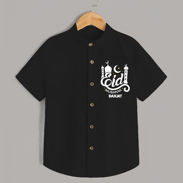 Classic Eid Mubarak Islamic Design Shirt – Custom Name - BLACK - 0 - 6 Months Old (Chest 23")