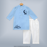 Crescent Moon & Star Eid Personalized Kids Kurta - BABY BLUE - 3 - 6 Months Old (Chest 24", Kurta Length 14'', Waist 19", Pant Length 14")