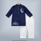 Crescent Moon & Star Eid Personalized Kids Kurta - NAVY BLUE - 3 - 6 Months Old (Chest 24", Kurta Length 14'', Waist 19", Pant Length 14")