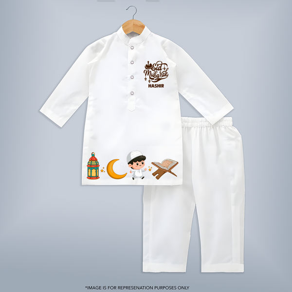 Little Muslim Boy Prayer Eid Personalized Kids Kurta - WHITE - 3 - 6 Months Old (Chest 24", Kurta Length 14'', Waist 19", Pant Length 14")