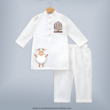 Eid Mubarak with cute lamp Personalized Kids Kurta - WHITE - 3 - 6 Months Old (Chest 24", Kurta Length 14'', Waist 19", Pant Length 14")