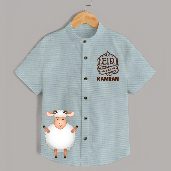 Eid Mubarak with cute lamp Personalized Kids Shirt - ARCTIC BLUE - 0 - 6 Months Old (Chest 23")