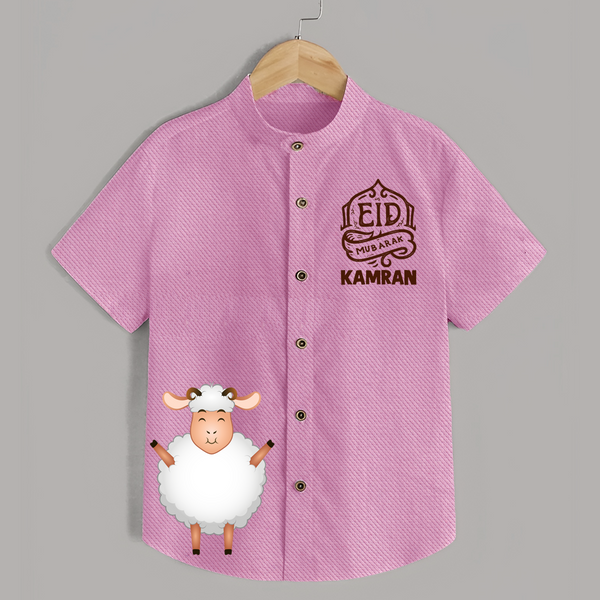 Eid Mubarak with cute lamp Personalized Kids Shirt - BABY PINK - 0 - 6 Months Old (Chest 23")