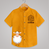 Eid Mubarak with cute lamp Personalized Kids Shirt - CHROME YELLOW - 0 - 6 Months Old (Chest 23")