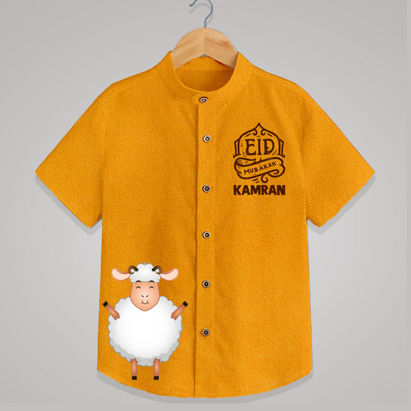 Eid Mubarak with cute lamp Personalized Kids Shirt - CHROME YELLOW - 0 - 6 Months Old (Chest 23")