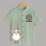 Eid Mubarak with cute lamp Personalized Kids Shirt - MINT GREEN - 0 - 6 Months Old (Chest 23")
