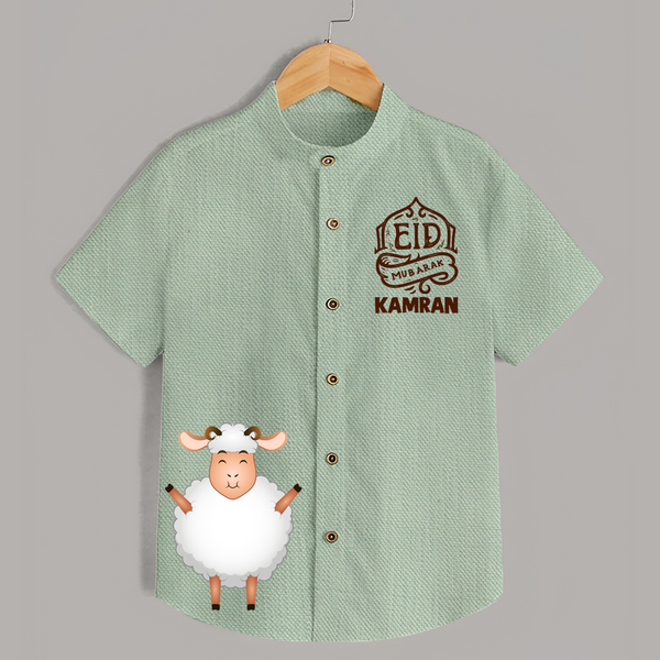 Eid Mubarak with cute lamp Personalized Kids Shirt - MINT GREEN - 0 - 6 Months Old (Chest 23")