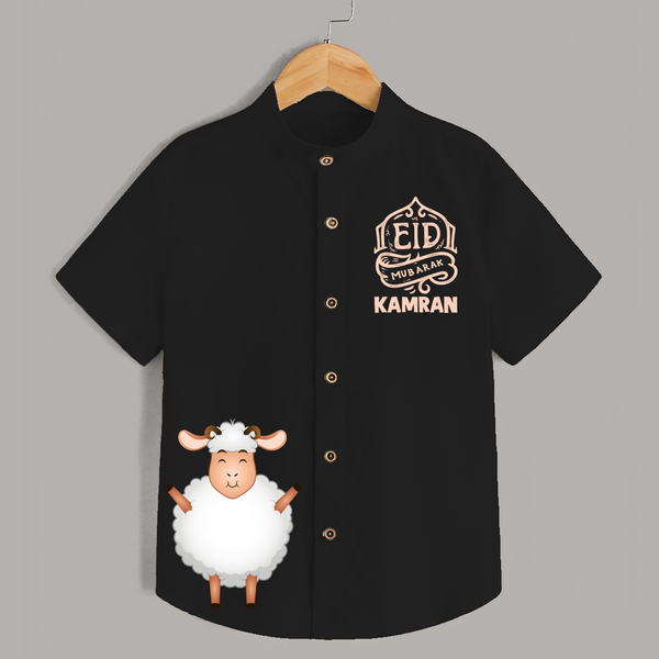 Eid Mubarak with cute lamp Personalized Kids Shirt - BLACK - 0 - 6 Months Old (Chest 23")