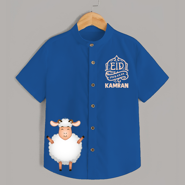 Eid Mubarak with cute lamp Personalized Kids Shirt - COBALT BLUE - 0 - 6 Months Old (Chest 23")
