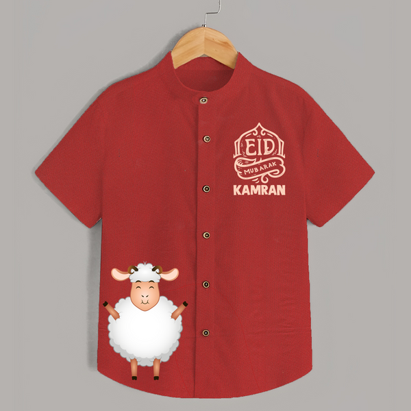 Eid Mubarak with cute lamp Personalized Kids Shirt - RED - 0 - 6 Months Old (Chest 23")