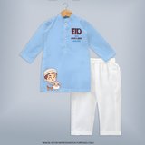 Eid with ammu & abbu boy version Personalized Kids Kurta - BABY BLUE - 3 - 6 Months Old (Chest 24", Kurta Length 14'', Waist 19", Pant Length 14")