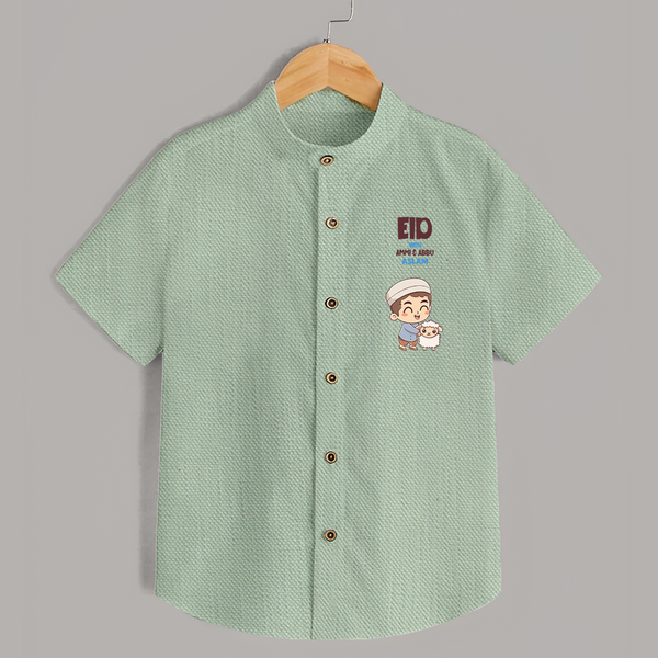 Eid with ammu & abbu boy version Personalized Kids Shirt - MINT GREEN - 0 - 6 Months Old (Chest 23")