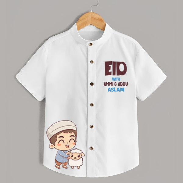 Eid with ammu & abbu boy version Personalized Kids Shirt - WHITE - 0 - 6 Months Old (Chest 23")