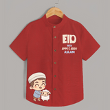 Eid with ammu & abbu boy version Personalized Kids Shirt - RED - 0 - 6 Months Old (Chest 23")
