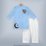 Eid Mubarak with moon Personalized Kids Kurta - BABY BLUE - 3 - 6 Months Old (Chest 24", Kurta Length 14'', Waist 19", Pant Length 14")