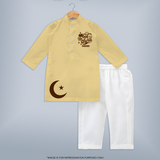 Eid Mubarak with moon Personalized Kids Kurta - PASTEL YELLOW - 3 - 6 Months Old (Chest 24", Kurta Length 14'', Waist 19", Pant Length 14")