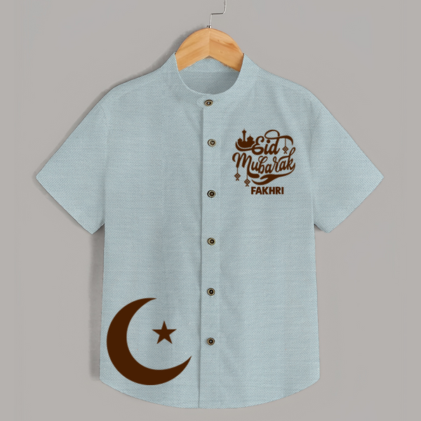 Eid Mubarak with moon Personalized Kids Shirt - ARCTIC BLUE - 0 - 6 Months Old (Chest 23")