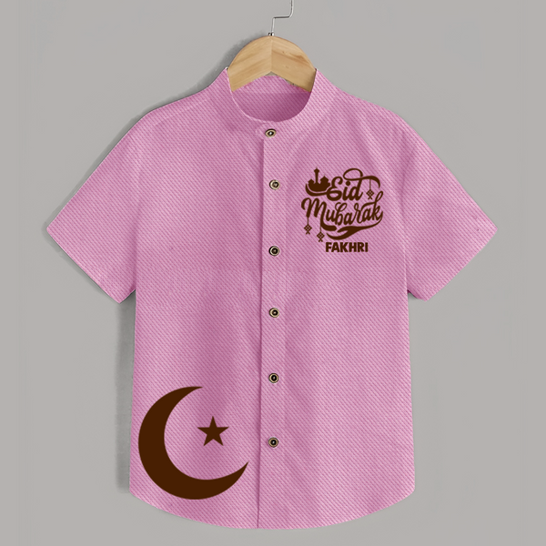 Eid Mubarak with moon Personalized Kids Shirt - BABY PINK - 0 - 6 Months Old (Chest 23")