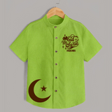 Eid Mubarak with moon Personalized Kids Shirt - LIME GREEN - 0 - 6 Months Old (Chest 23")