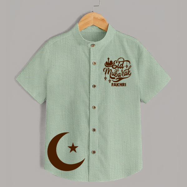 Eid Mubarak with moon Personalized Kids Shirt - MINT GREEN - 0 - 6 Months Old (Chest 23")