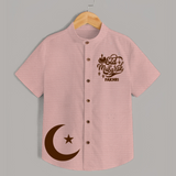 Eid Mubarak with moon Personalized Kids Shirt - PEACH - 0 - 6 Months Old (Chest 23")