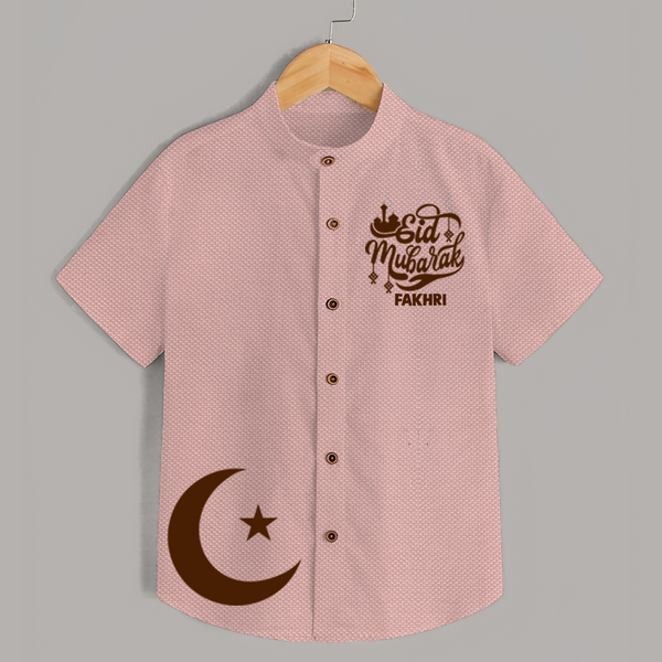 Eid Mubarak with moon Personalized Kids Shirt - PEACH - 0 - 6 Months Old (Chest 23")