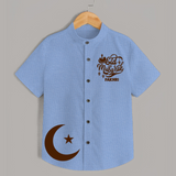 Eid Mubarak with moon Personalized Kids Shirt - SKY BLUE - 0 - 6 Months Old (Chest 23")