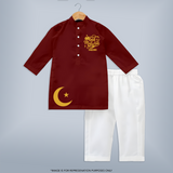 Eid Mubarak with moon Personalized Kids Kurta - MAROON - 3 - 6 Months Old (Chest 24", Kurta Length 14'', Waist 19", Pant Length 14")