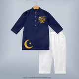 Eid Mubarak with moon Personalized Kids Kurta - NAVY BLUE - 3 - 6 Months Old (Chest 24", Kurta Length 14'', Waist 19", Pant Length 14")