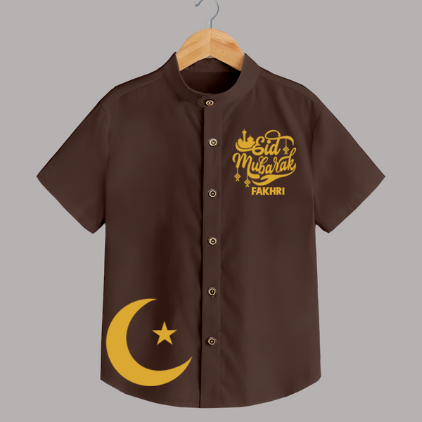 Eid Mubarak with moon Personalized Kids Shirt - CHOCOLATE BROWN - 0 - 6 Months Old (Chest 23")