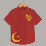 Eid Mubarak with moon Personalized Kids Shirt - RED - 0 - 6 Months Old (Chest 23")