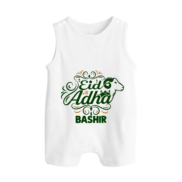 Personalized Eid Al Adha Baby Button Romper with Goat Illustration - WHITE - New Born (Chest 18")
