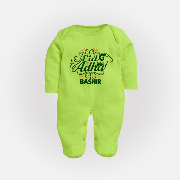 Personalized Eid Al Adha Baby Full Body Suit with Goat Illustration - LIME GREEN - New Born (Chest 7.5")