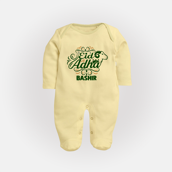 Personalized Eid Al Adha Baby Full Body Suit with Goat Illustration - PASTEL YELLOW - New Born (Chest 7.5")