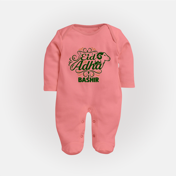 Personalized Eid Al Adha Baby Full Body Suit with Goat Illustration - PEACH - New Born (Chest 7.5")