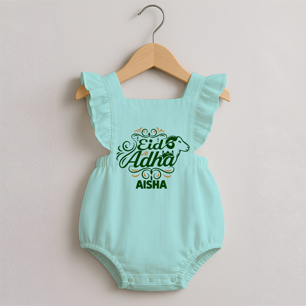 Personalized Eid Al Adha Baby Romper Frock with Goat Illustration - MINT GREEN - 0 - 3 Months Old (Chest 19")