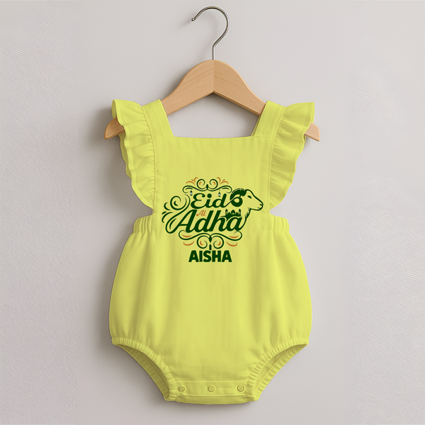 Personalized Eid Al Adha Baby Romper Frock with Goat Illustration - PASTEL YELLOW - 0 - 3 Months Old (Chest 19")
