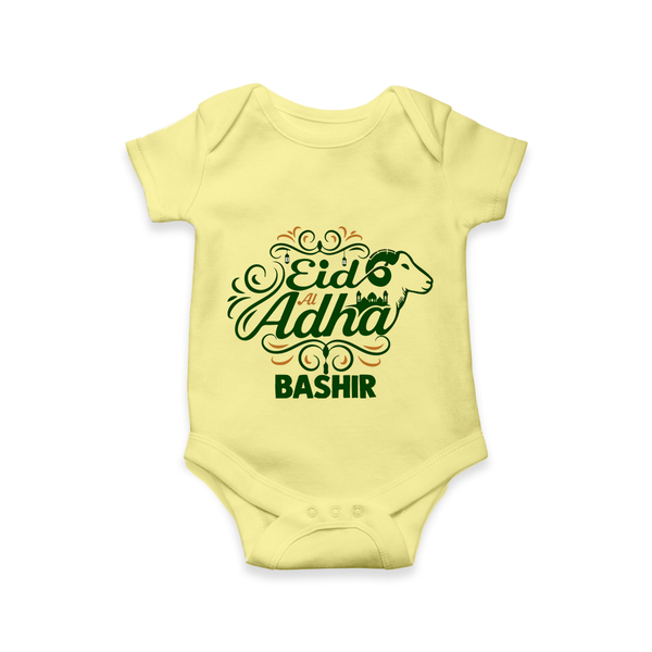 Personalized Eid Al Adha Baby Romper with Goat Illustration - PASTEL YELLOW - New Born (Chest 14")