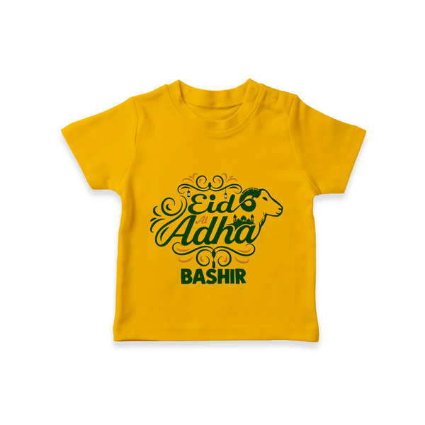 Personalized Eid Al Adha Baby Tshirt with Goat Illustration - CHROME YELLOW - 0-5 Months Old (Chest 17")