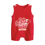 Personalized Eid Al Adha Baby Button Romper with Goat Illustration - RED - New Born (Chest 18")