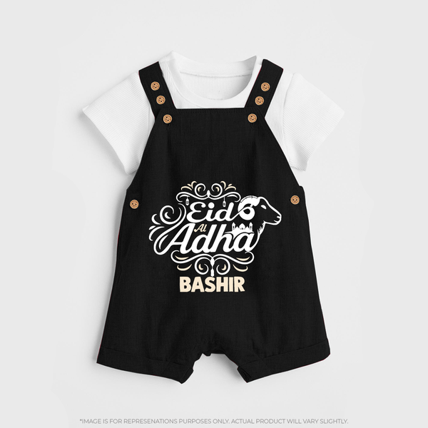 Personalized Eid Al Adha Baby dungaree with Goat Illustration - BLACK - 0 - 5 Months Old (Chest 18")
