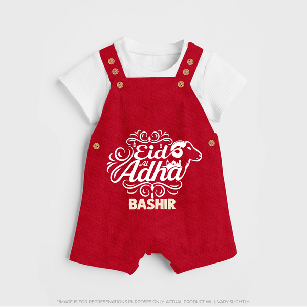 Personalized Eid Al Adha Baby dungaree with Goat Illustration - RED - 0 - 5 Months Old (Chest 18")