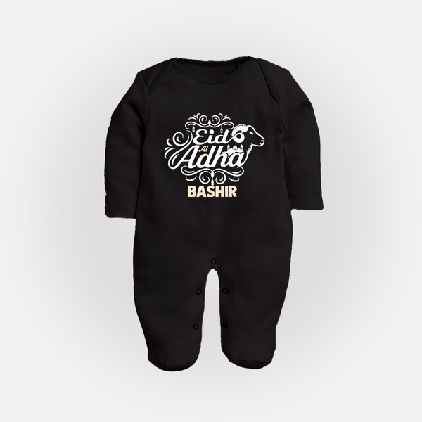Personalized Eid Al Adha Baby Full Body Suit with Goat Illustration - BLACK - New Born (Chest 7.5")