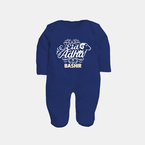 Personalized Eid Al Adha Baby Full Body Suit with Goat Illustration - NAVY BLUE - New Born (Chest 7.5")