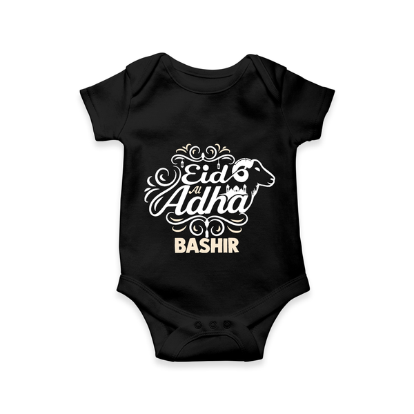 Personalized Eid Al Adha Baby Romper with Goat Illustration - BLACK - New Born (Chest 14")