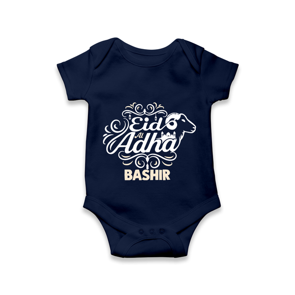 Personalized Eid Al Adha Baby Romper with Goat Illustration - NAVY BLUE - New Born (Chest 14")