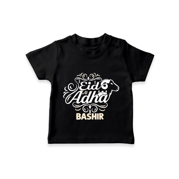 Personalized Eid Al Adha Baby Tshirt with Goat Illustration - BLACK - 0-5 Months Old (Chest 17")