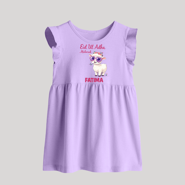 Eid Ul Adha Mubarak Cute Lamb Personalized Baby Baby Frock - LILAC - 0 - 3 Months Old (Chest 17")